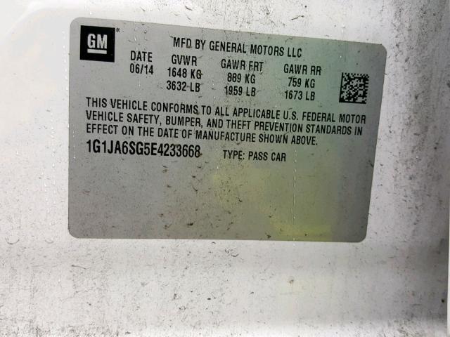 1G1JA6SG5E4233668 - 2014 CHEVROLET SONIC LS 白色 照片 10