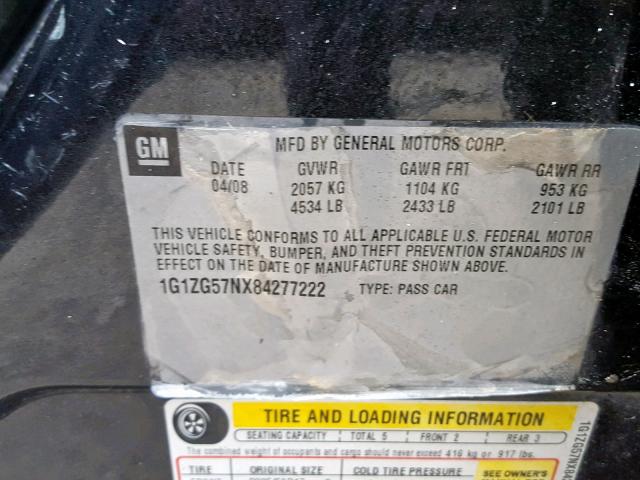 1G1ZG57NX84277222 - 2008 CHEVROLET MALIBU LS 黑色 照片 10