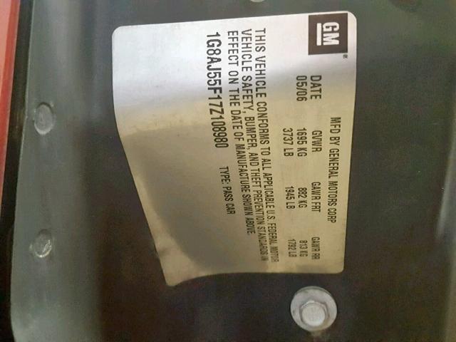 1G8AZ55F86Z123032 - 2006 SATURN ION LEVEL MAROON photo 10