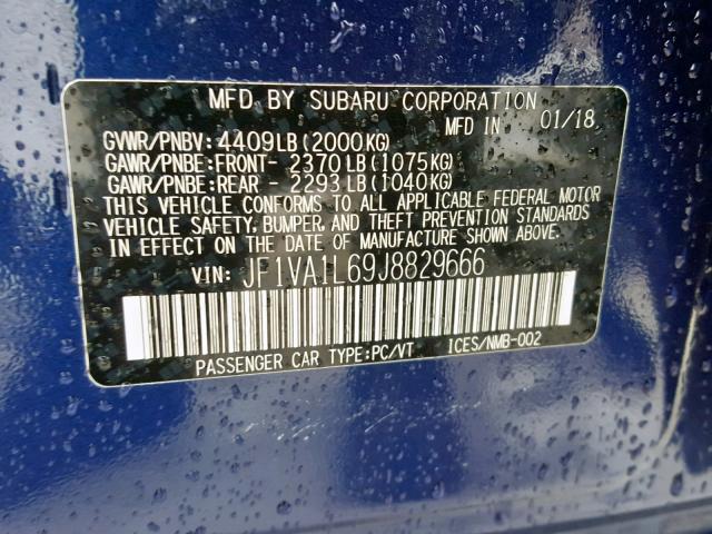 JF1VA1L69J8829666 - 2018 SUBARU WRX LIMITE BLUE photo 10