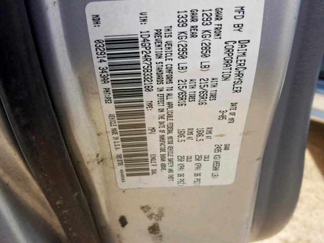 1D4GP24R75B332160 - 2005 DODGE CARAVAN SE GRAY photo 10