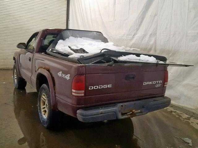 1D7GG16XX3S316590 - 2003 DODGE DAKOTA SXT MAROON photo 3