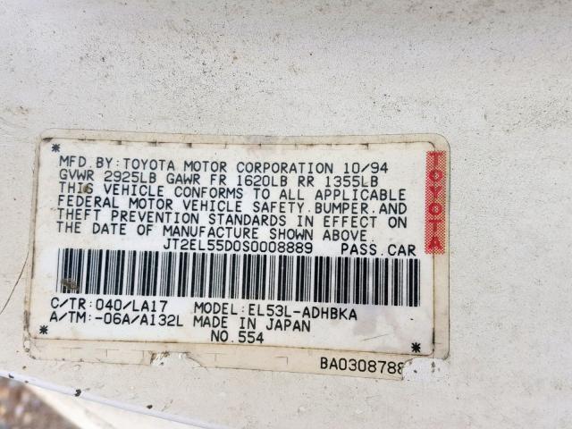 JT2EL55D0S0008889 - 1995 TOYOTA TERCEL STD WHITE photo 10