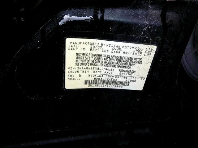 3N1AB61EX8L656655 - 2008 NISSAN SENTRA 2.0 BLACK photo 10