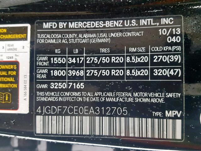 4JGDF7CE0EA312705 - 2014 MERCEDES-BENZ GL 450 4MA BLACK photo 10