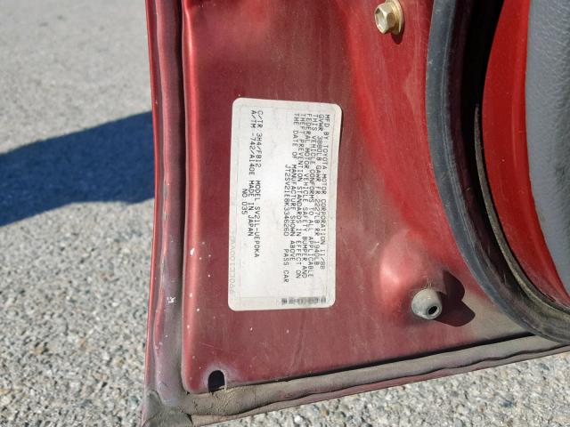 JT2SV21E8K3346260 - 1989 TOYOTA CAMRY DLX RED photo 10