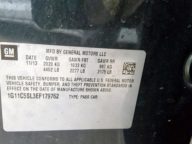 1G11C5SL3EF179762 - 2014 CHEVROLET MALIBU 1LT ნაცრისფერი ფოტო 10