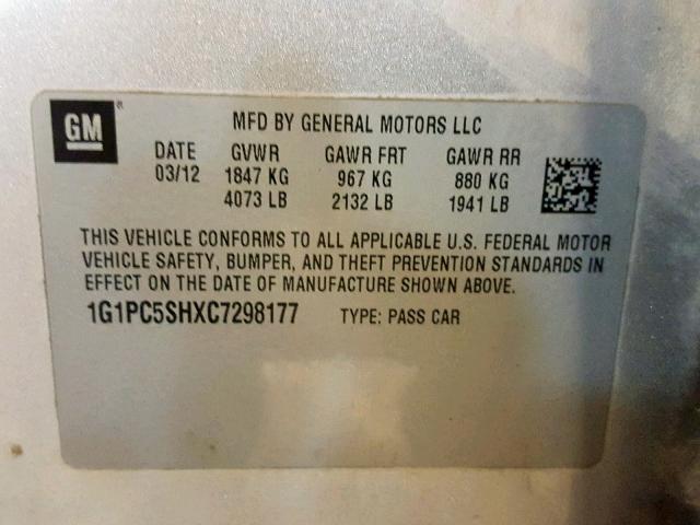 1G1PC5SHXC7298177 - 2012 CHEVROLET CRUZE LS SILVER photo 10