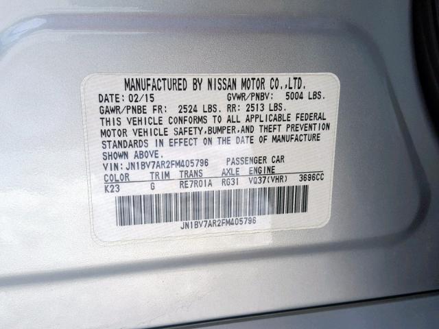 JN1BV7AR2FM405796 - 2015 INFINITI Q50 BASE SILVER photo 10