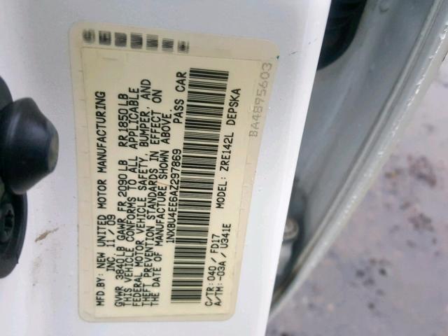 1NXBU4EE6AZ297869 - 2010 TOYOTA COROLLA BA WHITE photo 10