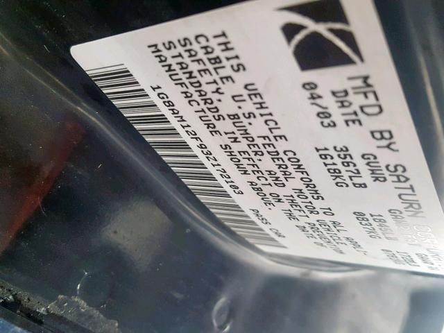 1G8AM12F93Z172103 - 2003 SATURN ION LEVEL 黑色 照片 10