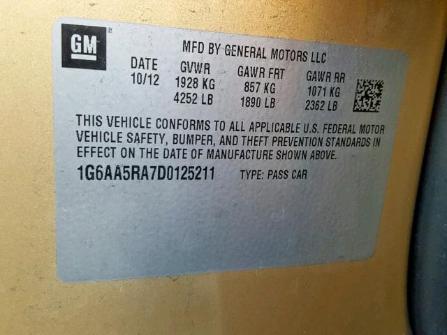 1G6AA5RA7D0125211 - 2013 CADILLAC ATS GOLD photo 10