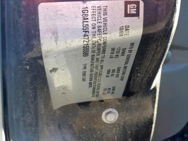 1G8AL55F47Z155589 - 2007 SATURN ION LEVEL GRAY photo 10