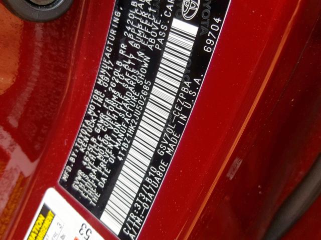 4T1BZ1HK2JU502685 - 2018 TOYOTA CAMRY XSE RED photo 10