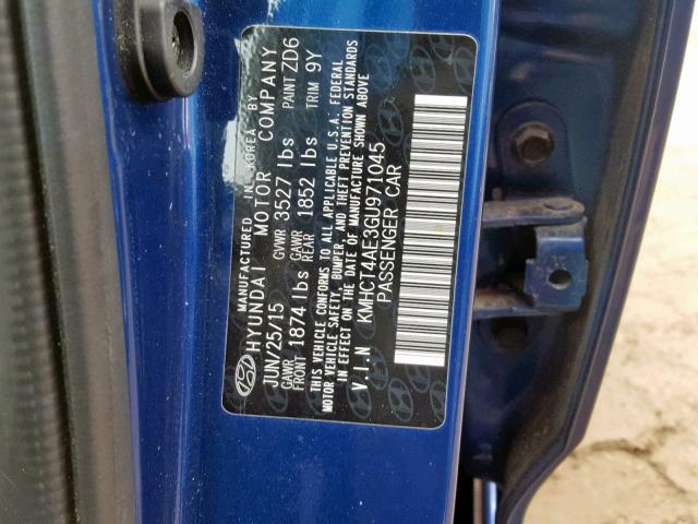 KMHCT4AE3GU971045 - 2016 HYUNDAI ACCENT SE BLUE photo 10