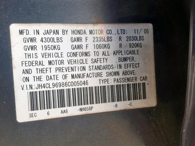 JH4CL96986C005046 - 2006 ACURA TSX BLUE photo 10