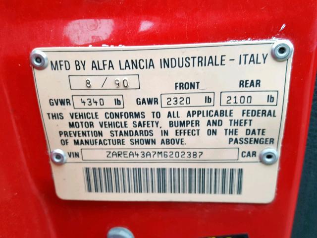 ZAREA43A7M6202387 - 1991 ALFA ROMEO 164 RED photo 10