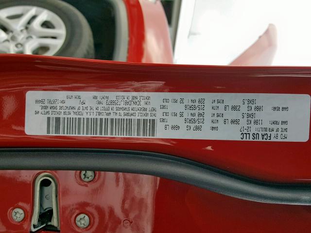 3C4NJDAB1JT256873 - 2018 JEEP COMPASS SP წითელი ფოტო 10