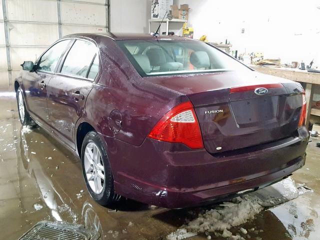 3FAHP0GA1BR334589 - 2011 FORD FUSION S BURGUNDY photo 3