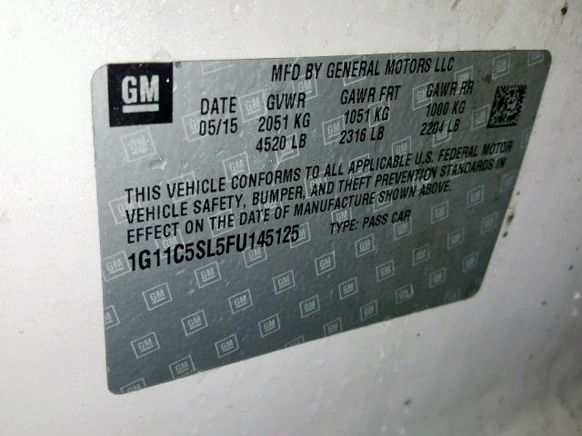 1G11C5SL5FU145125 - 2015 CHEVROLET MALIBU 1LT 白色 照片 10