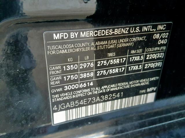 4JGAB54E73A382541 - 2003 MERCEDES-BENZ ML 320 BLACK photo 10