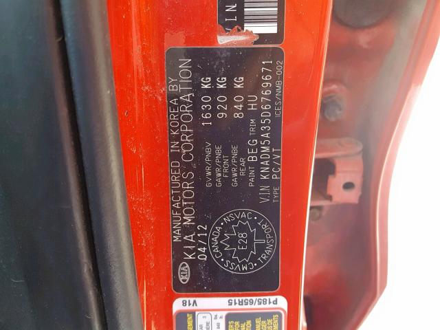 KNADM5A35D6769671 - 2013 KIA RIO LX RED photo 10