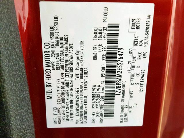 1ZVBP8AM2E5276479 - 2014 FORD MUSTANG RED photo 10