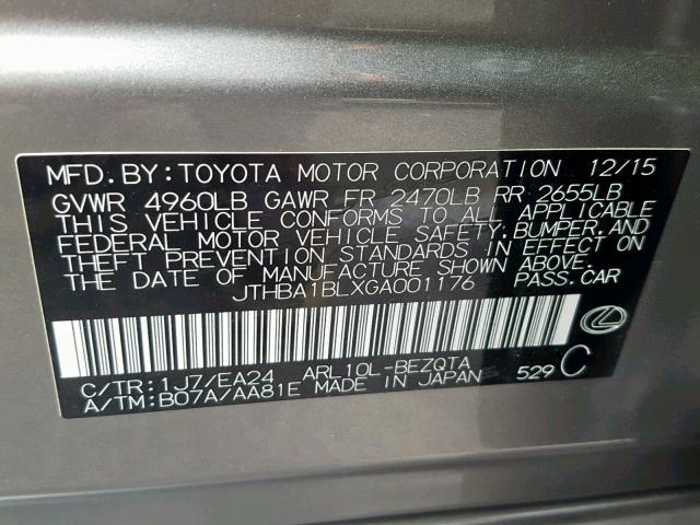 JTHBA1BLXGA001176 - 2016 LEXUS GS 200T SILVER photo 10