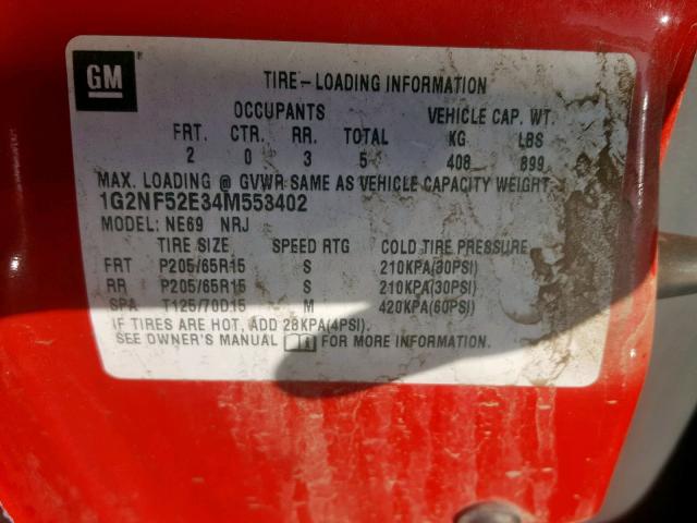 1G2NF52E34M553402 - 2004 PONTIAC GRAND AM S RED photo 10