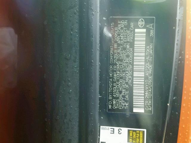 JTKJF5C76FJ006504 - 2015 TOYOTA SCION TC ORANGE photo 10