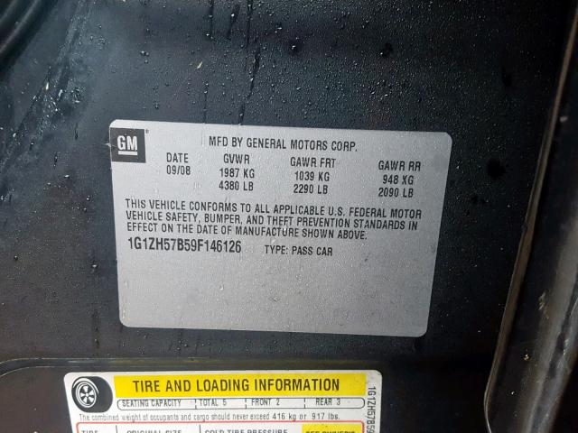 1G1ZH57B59F146126 - 2009 CHEVROLET MALIBU 1LT შავი ფოტო 10