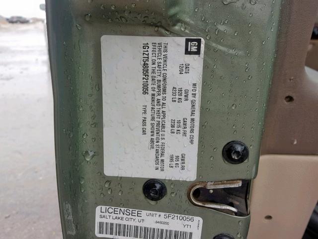 1G1ZT54805F210056 - 2005 CHEVROLET MALIBU LS GREEN photo 10