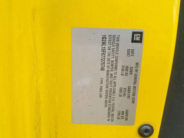 1G2AL15F877275748 - 2007 PONTIAC G5 YELLOW photo 10