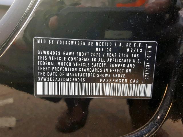 3VW2K7AJ5DM269095 - 2013 VOLKSWAGEN JETTA BASE Սև լուսանկար 10