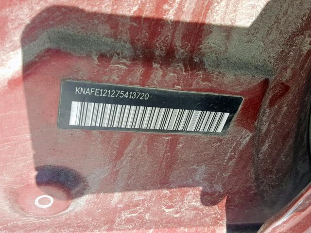 KNAFE121275413720 - 2007 KIA SPECTRA EX MAROON photo 10