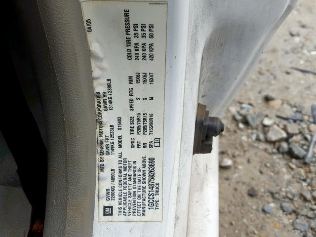 1GCCS148758263690 - 2005 CHEVROLET COLORADO WHITE photo 10