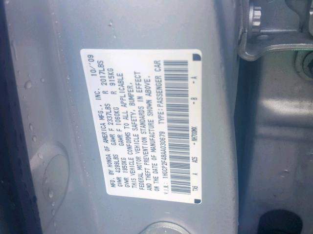 1HGCP2F48AA030679 - 2010 HONDA ACCORD LXP SILVER photo 10