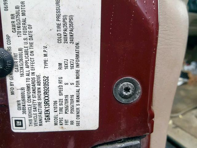 1GKEK13RXXR920552 - 1999 GMC DENALI MAROON photo 10