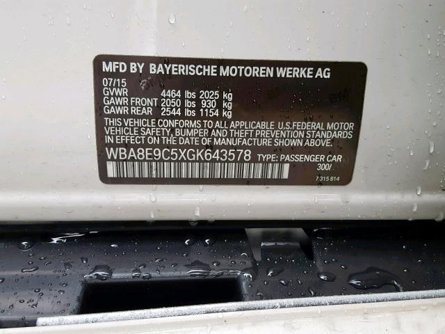 WBA8E9C5XGK643578 - 2016 BMW 328 I SULE WHITE photo 10