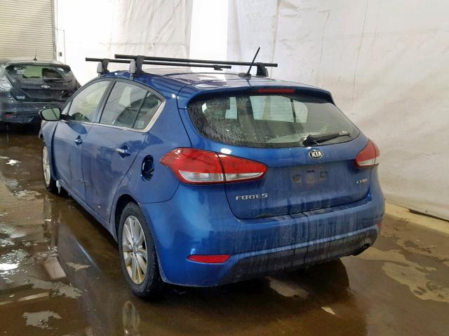 KNAFX5A89F5318523 - 2015 KIA FORTE EX BLUE photo 3