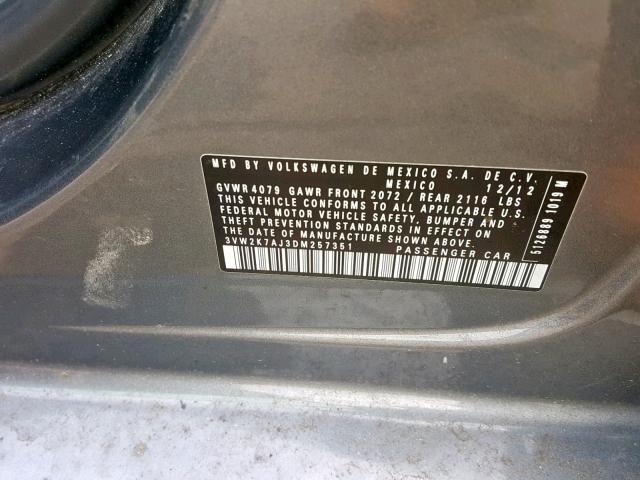 3VW2K7AJ3DM257351 - 2013 VOLKSWAGEN JETTA BASE Կապույտ լուսանկար 10