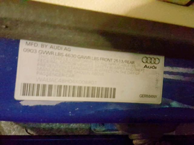 WAUAC48H04K008801 - 2004 AUDI A4 1.8 CAB BLUE photo 10