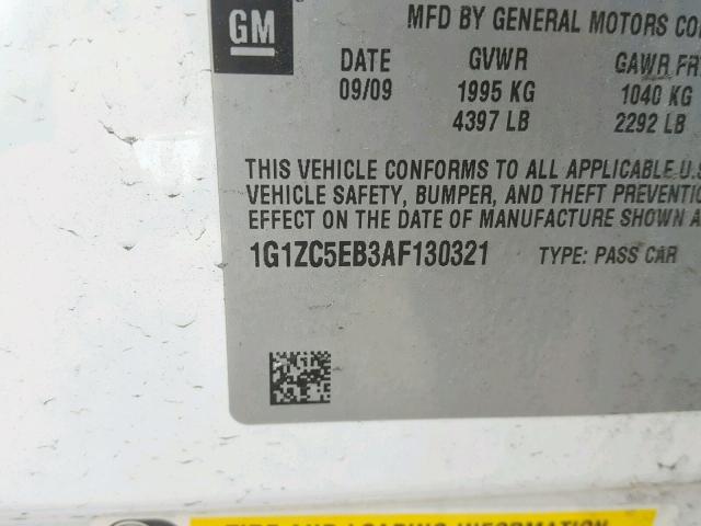 1G1ZC5EB3AF130321 - 2010 CHEVROLET MALIBU 1LT WHITE photo 10