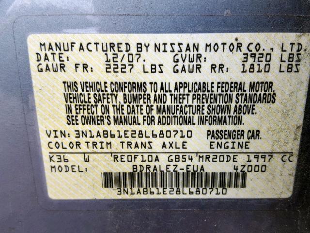 3N1AB61E28L680710 - 2008 NISSAN SENTRA 2.0 CHARCOAL photo 10