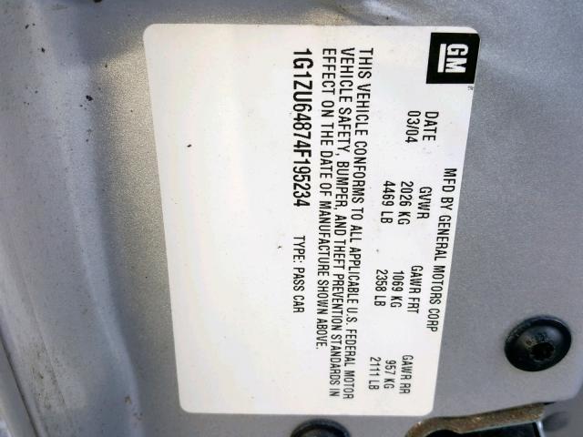 1G1ZU64874F195234 - 2004 CHEVROLET MALIBU MAX 银色 照片 10