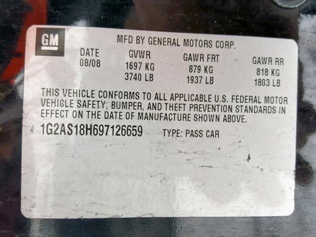 1G2AS18H697126659 - 2009 PONTIAC G5 BLACK photo 10