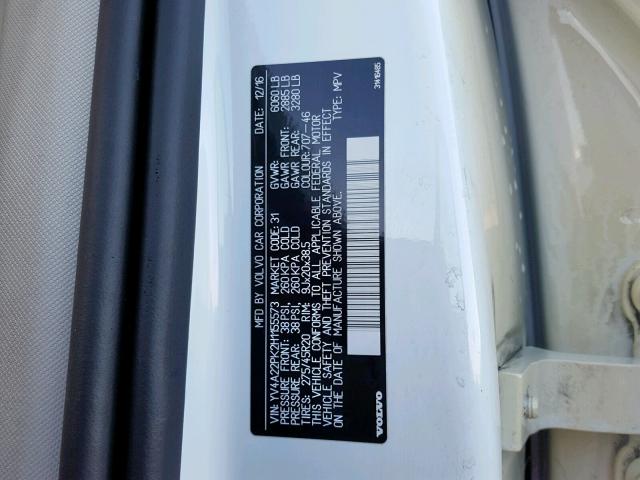 YV4A22PK2H1155573 - 2017 VOLVO XC90 T6 WHITE photo 10