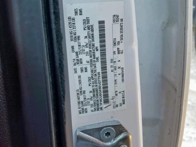 1FMCU0GX5EUD77035 - 2014 FORD ESCAPE SE WHITE photo 10