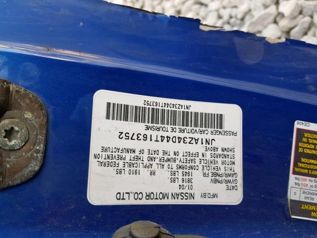 JN1AZ34D44T163752 - 2004 NISSAN 350Z COUPE BLUE photo 10