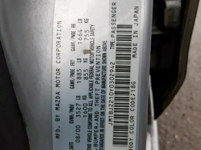 JM1BJ2210Y0302942 - 2000 MAZDA PROTEGE ES 银色 照片 10